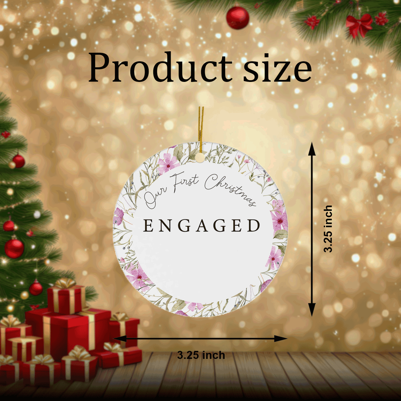 Our First Christmas Engaged | Delicate Floral | Ceramic Ornament